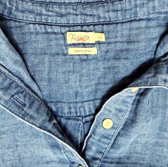 FAHERTY Hana Organic Cotton Popover Chambray Gauzy Shirt Dress Collared Size L - Picture 7 of 11